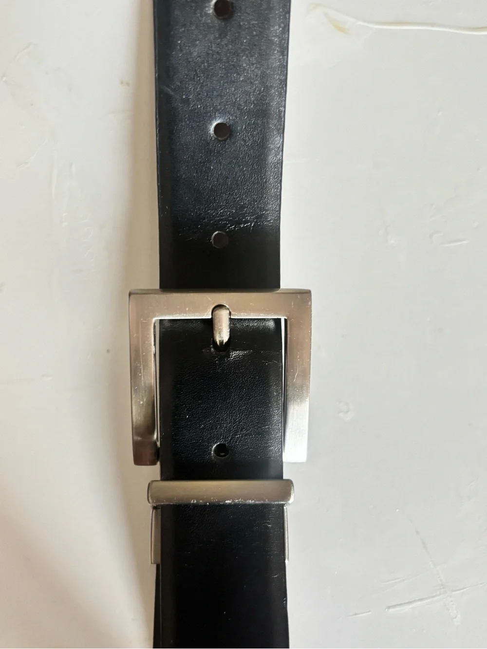 Calvin Klein reversible Polished Silver-Tone Buckle Black Leather Belt